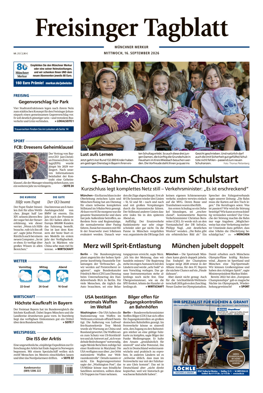 Freisinger Tagblatt vom Mittwoch, 16.09.2026