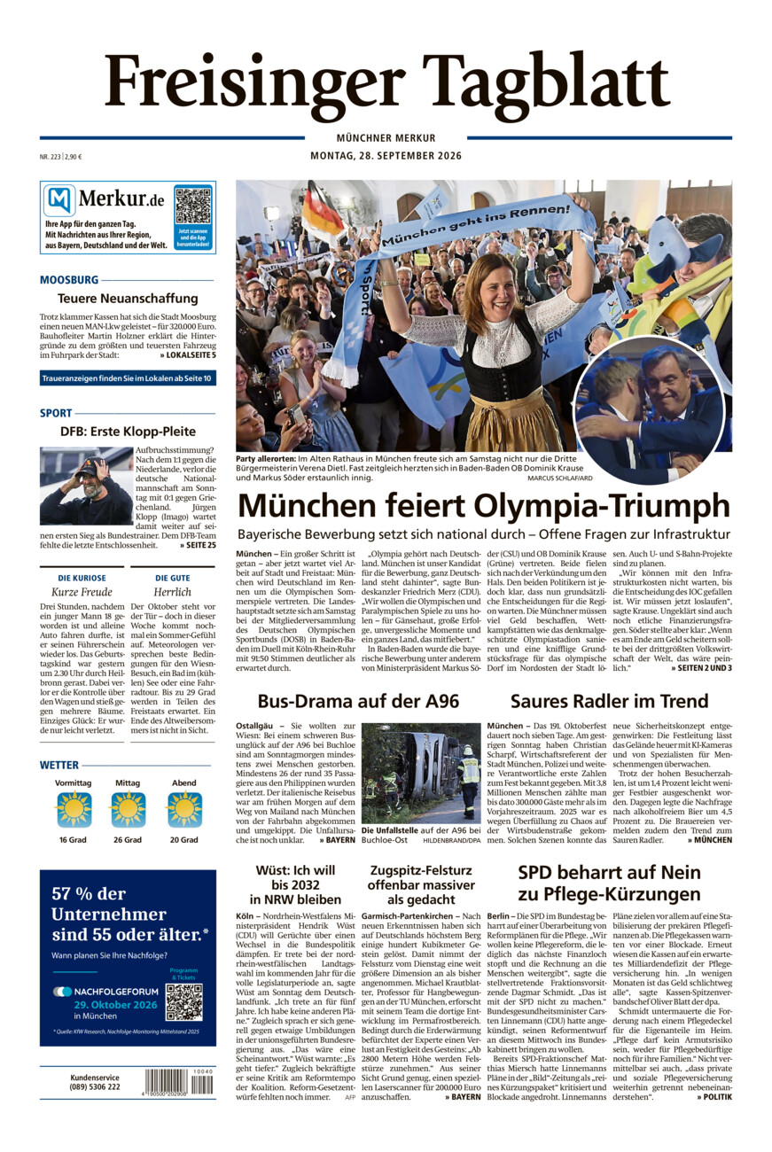 Freisinger Tagblatt vom Montag, 28.09.2026