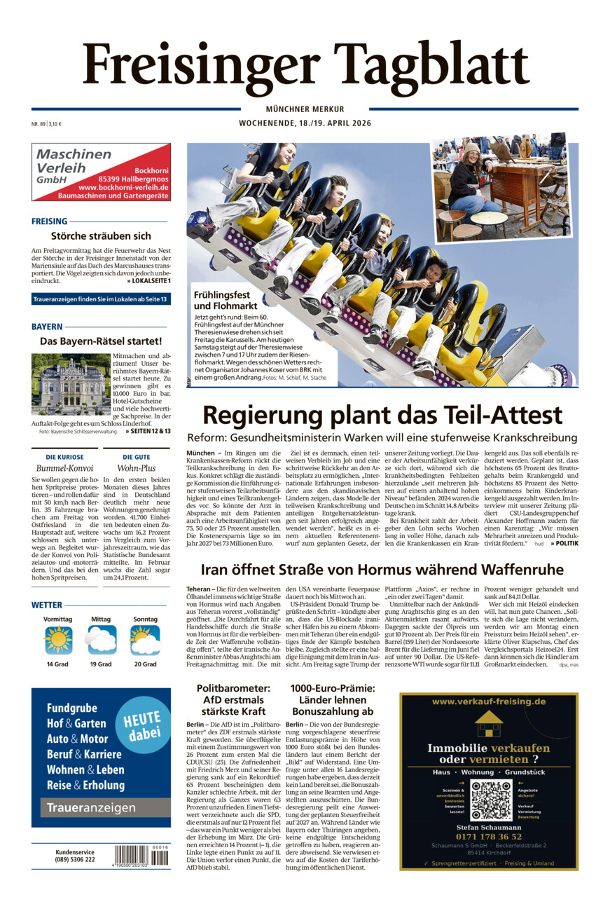Freisinger Tagblatt vom Samstag, 18.04.2026