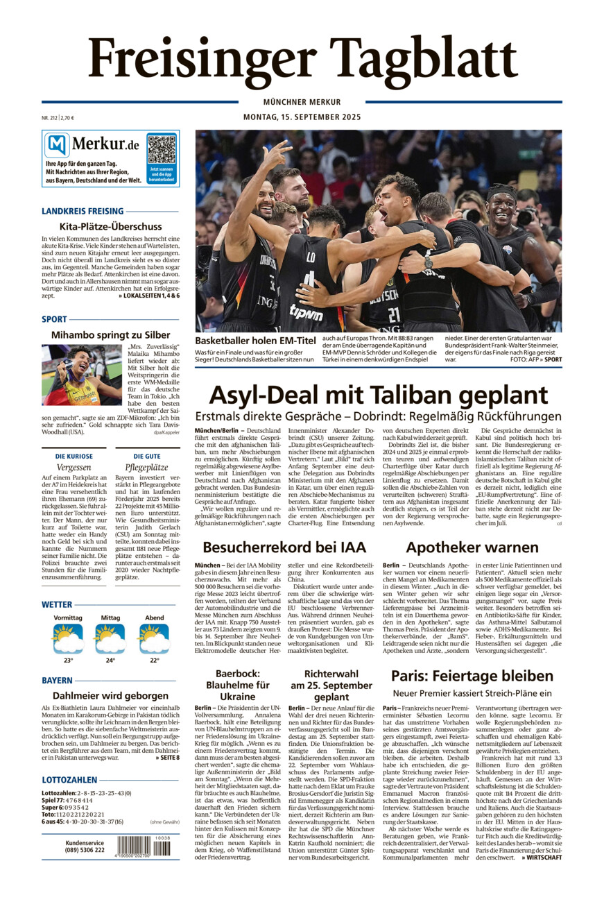 Freisinger Tagblatt vom Montag, 15.09.2025