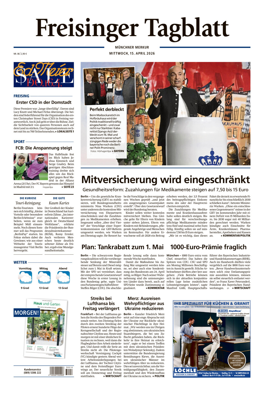 Freisinger Tagblatt vom Mittwoch, 15.04.2026