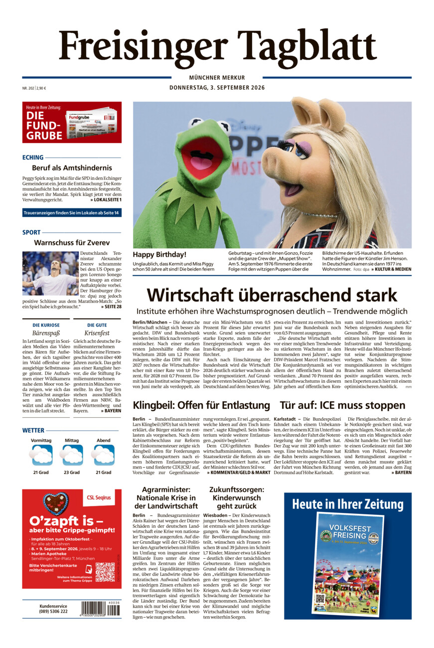 Freisinger Tagblatt vom Donnerstag, 03.09.2026