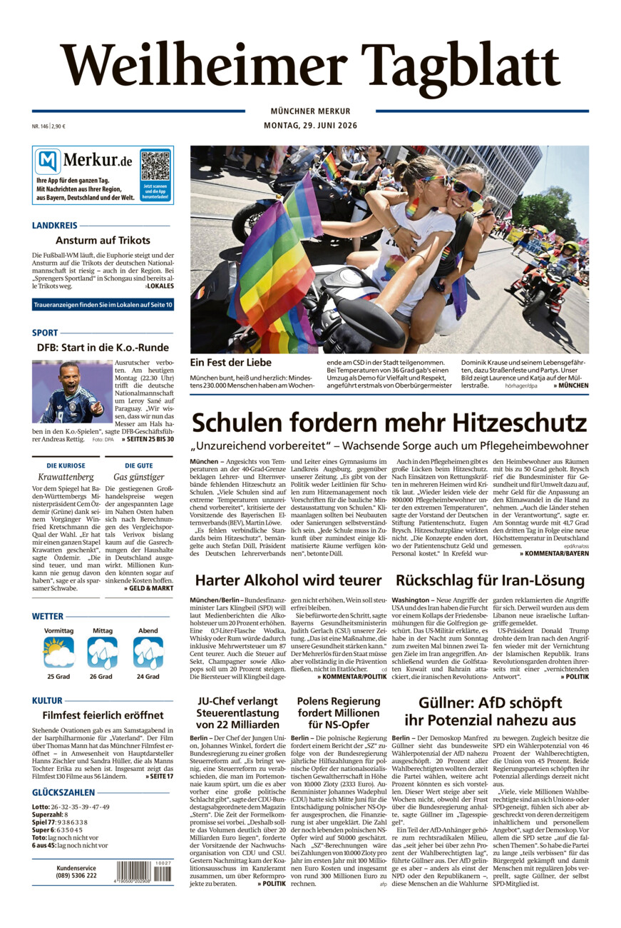 Weilheimer Tagblatt vom Montag, 29.06.2026