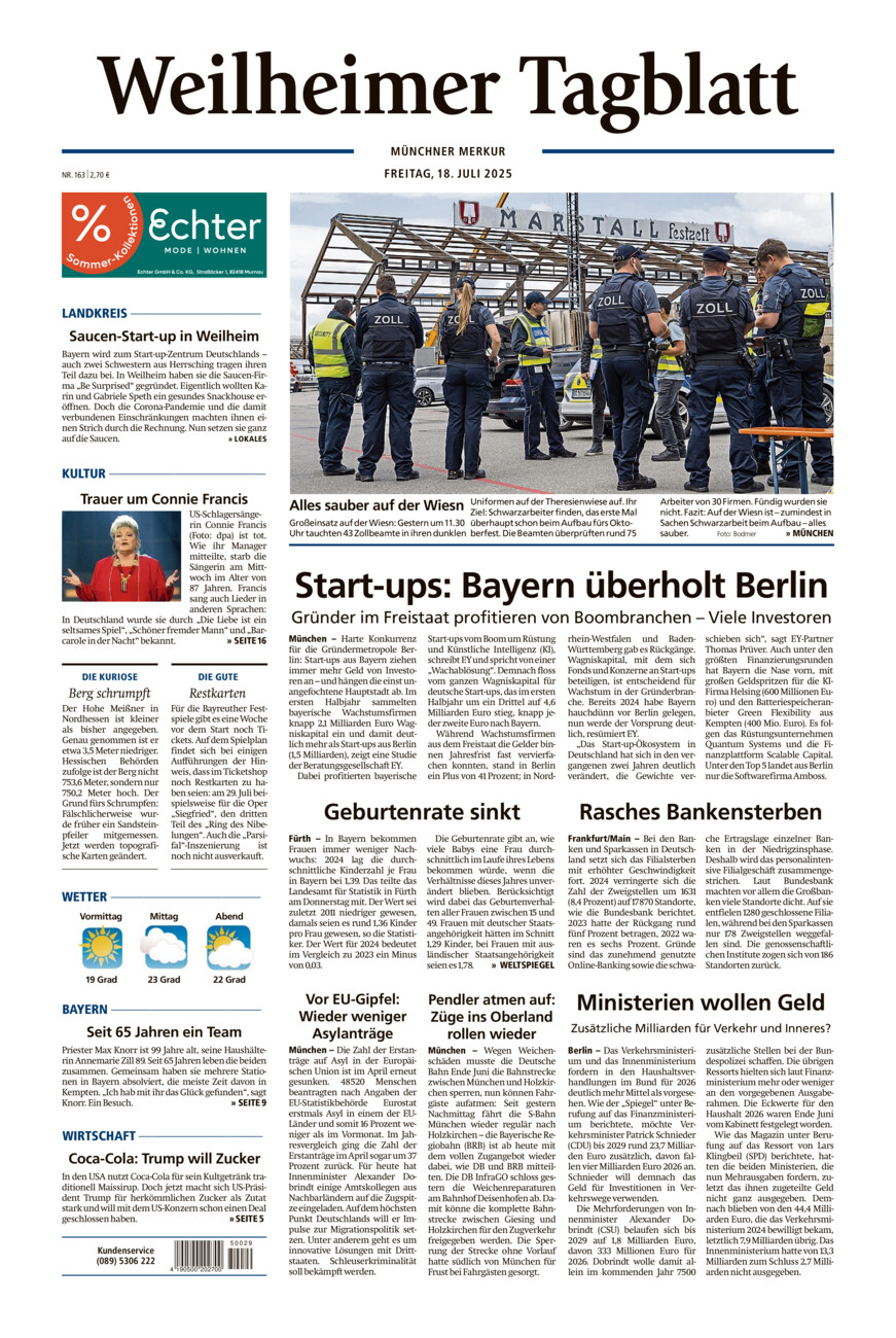 Weilheimer Tagblatt vom Freitag, 18.07.2025