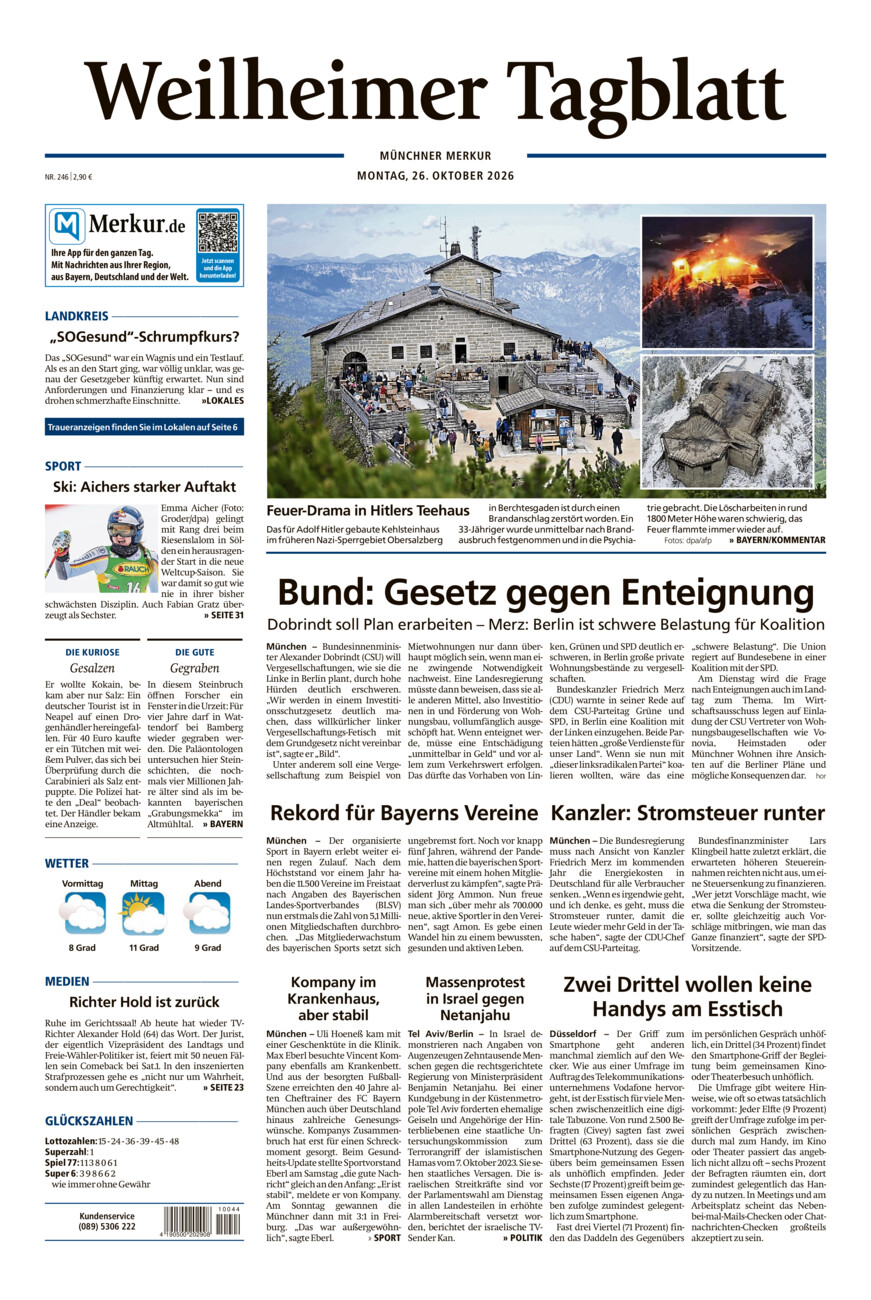 Weilheimer Tagblatt vom Montag, 26.10.2026