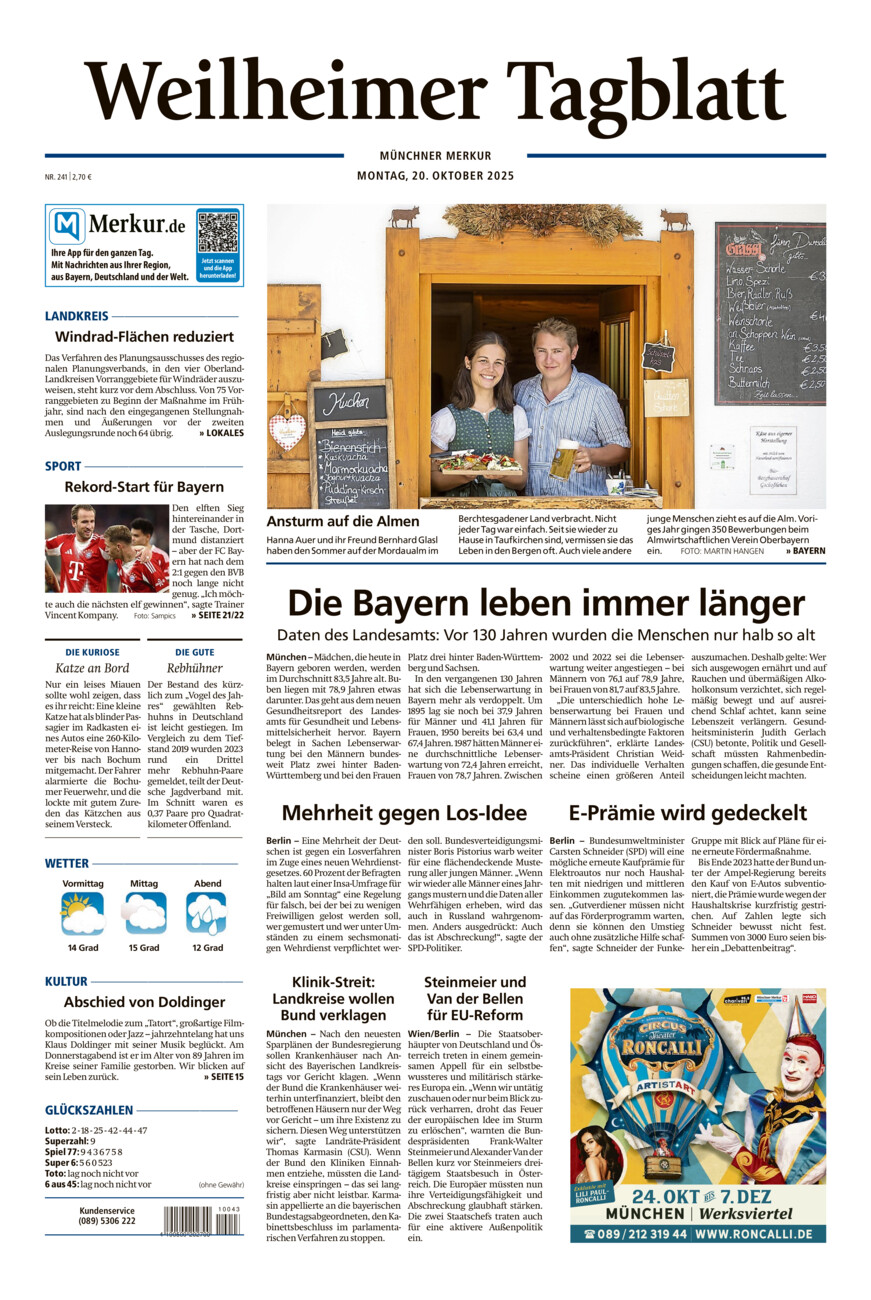 Weilheimer Tagblatt vom Montag, 20.10.2025