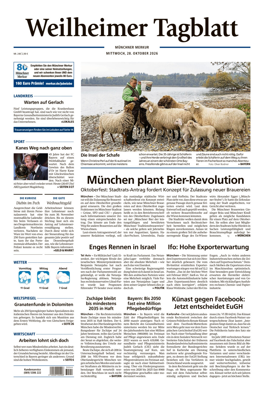 Weilheimer Tagblatt vom Mittwoch, 28.10.2026