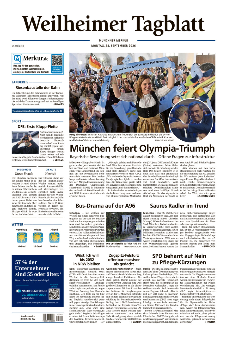 Weilheimer Tagblatt vom Montag, 28.09.2026