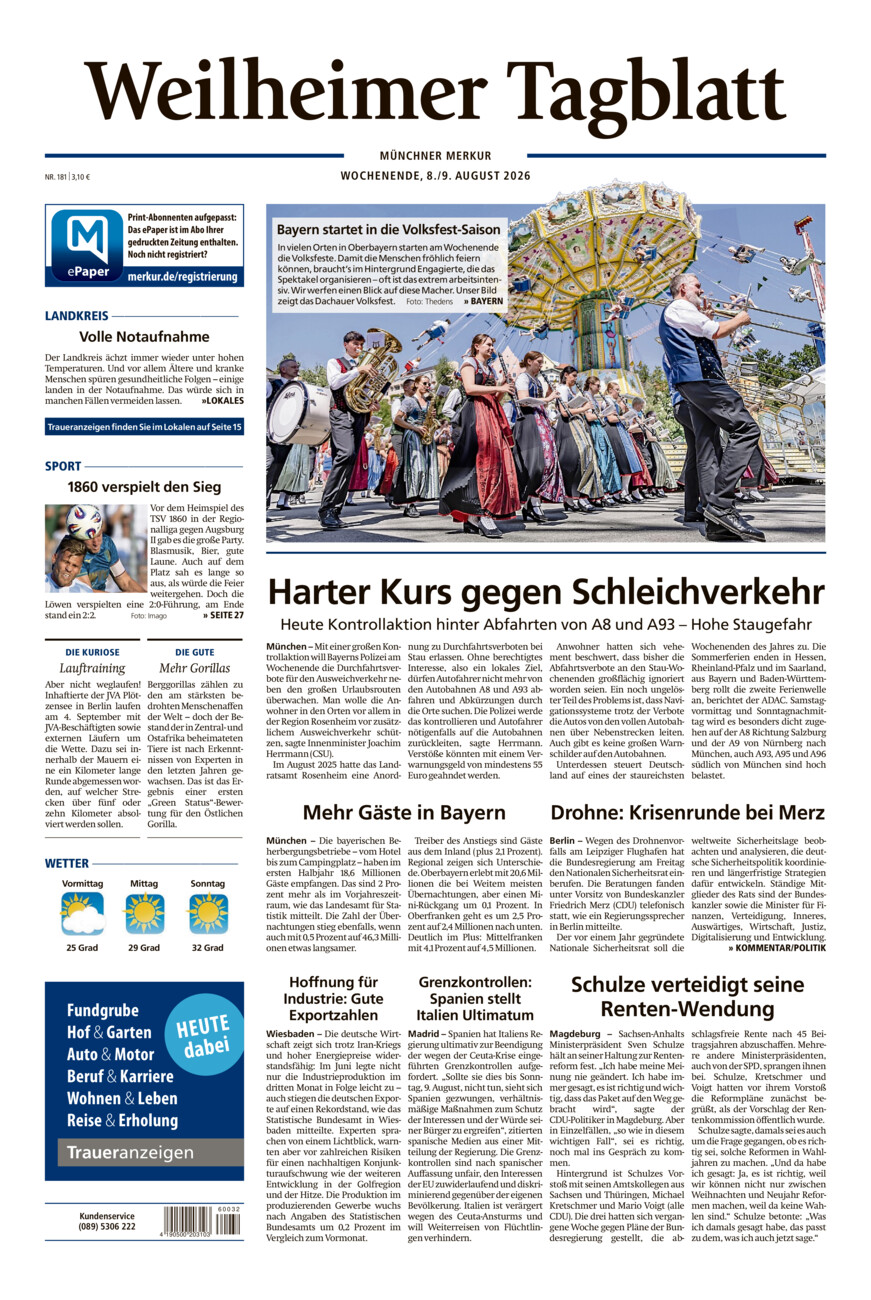 Weilheimer Tagblatt vom Samstag, 08.08.2026