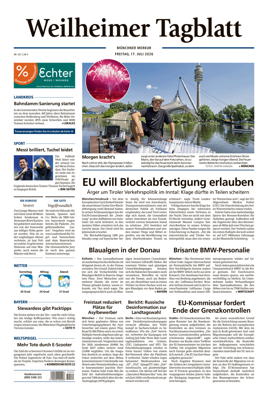 Weilheimer Tagblatt vom Freitag, 17.07.2026