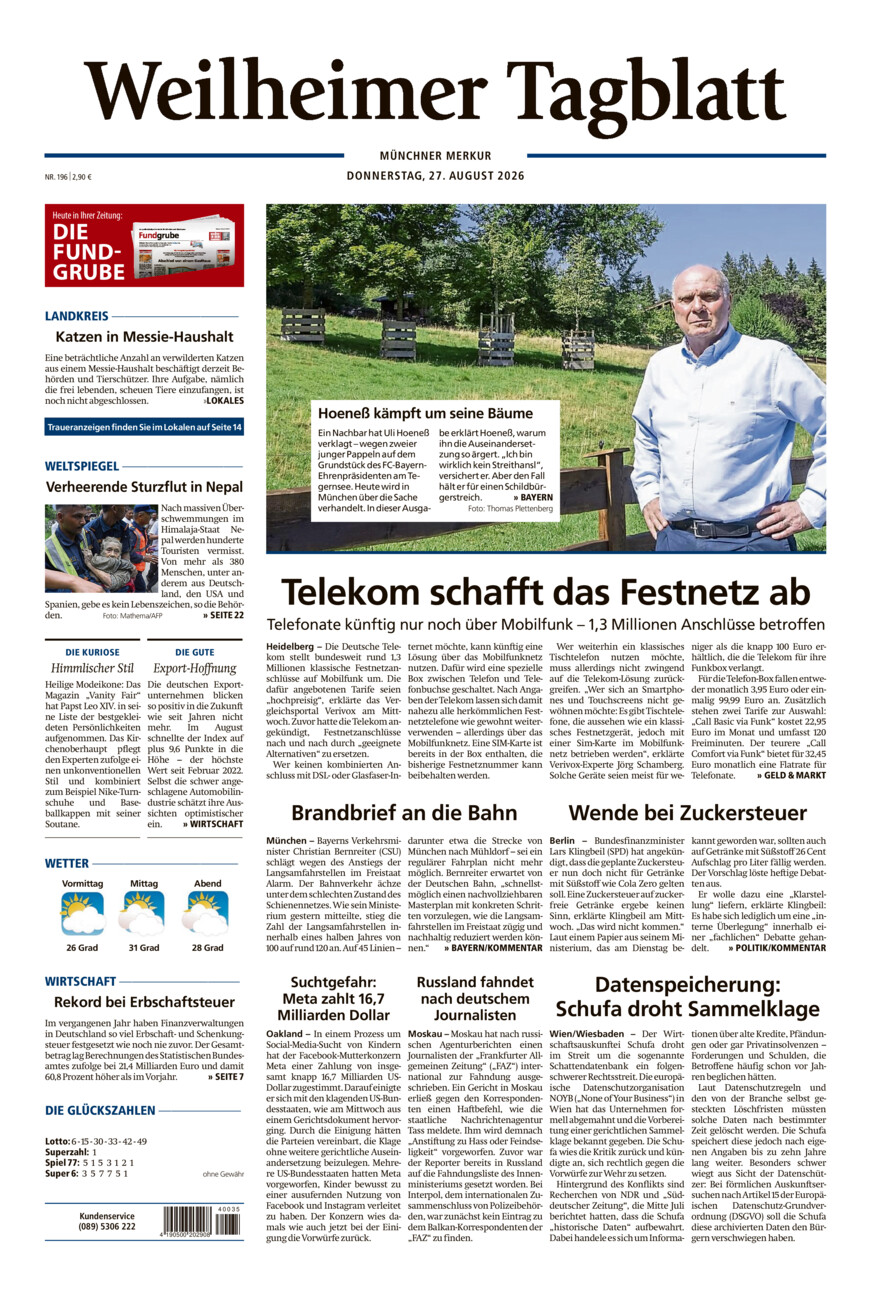 Weilheimer Tagblatt vom Donnerstag, 27.08.2026
