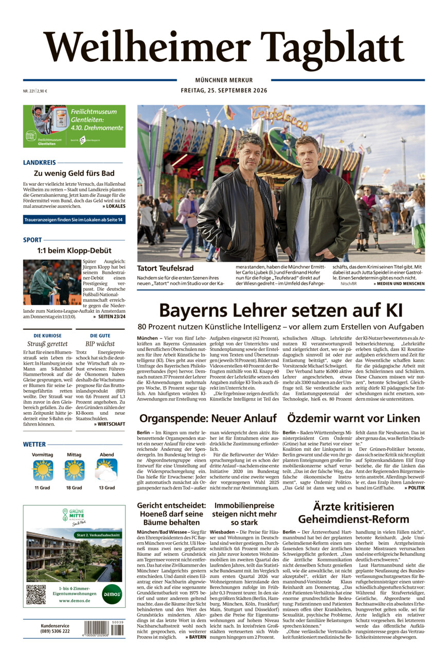 Weilheimer Tagblatt vom Freitag, 25.09.2026