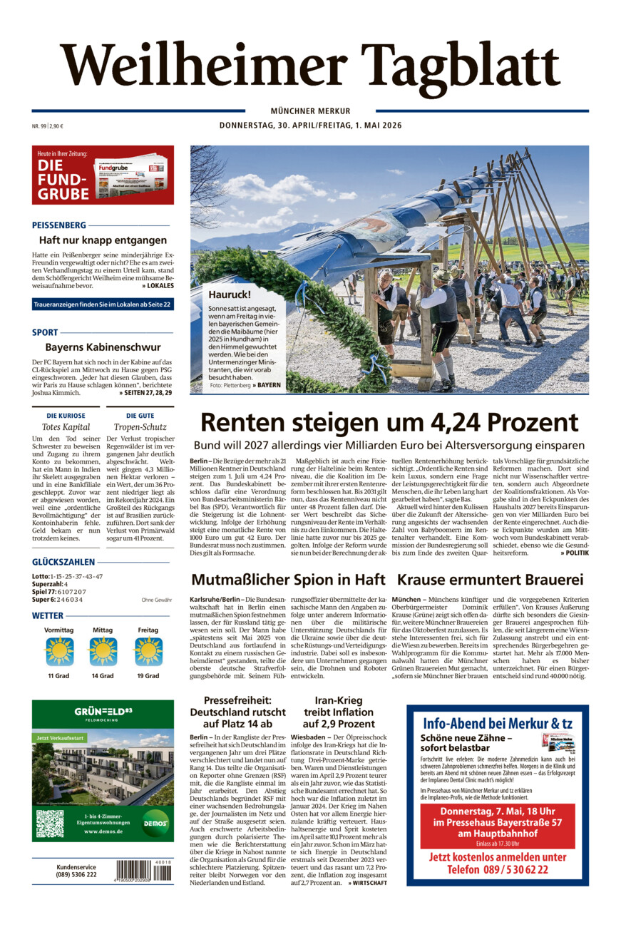 Weilheimer Tagblatt vom Donnerstag, 30.04.2026