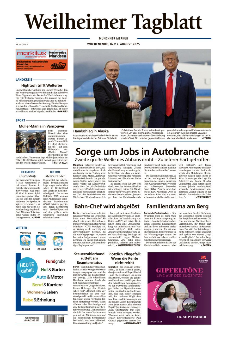 Weilheimer Tagblatt vom Samstag, 16.08.2025