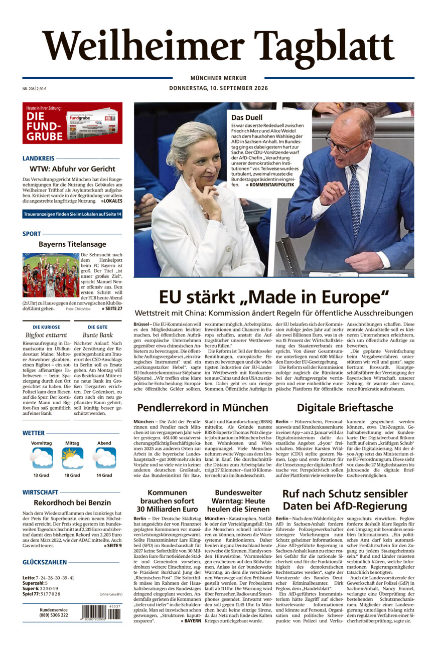 Weilheimer Tagblatt vom Donnerstag, 10.09.2026