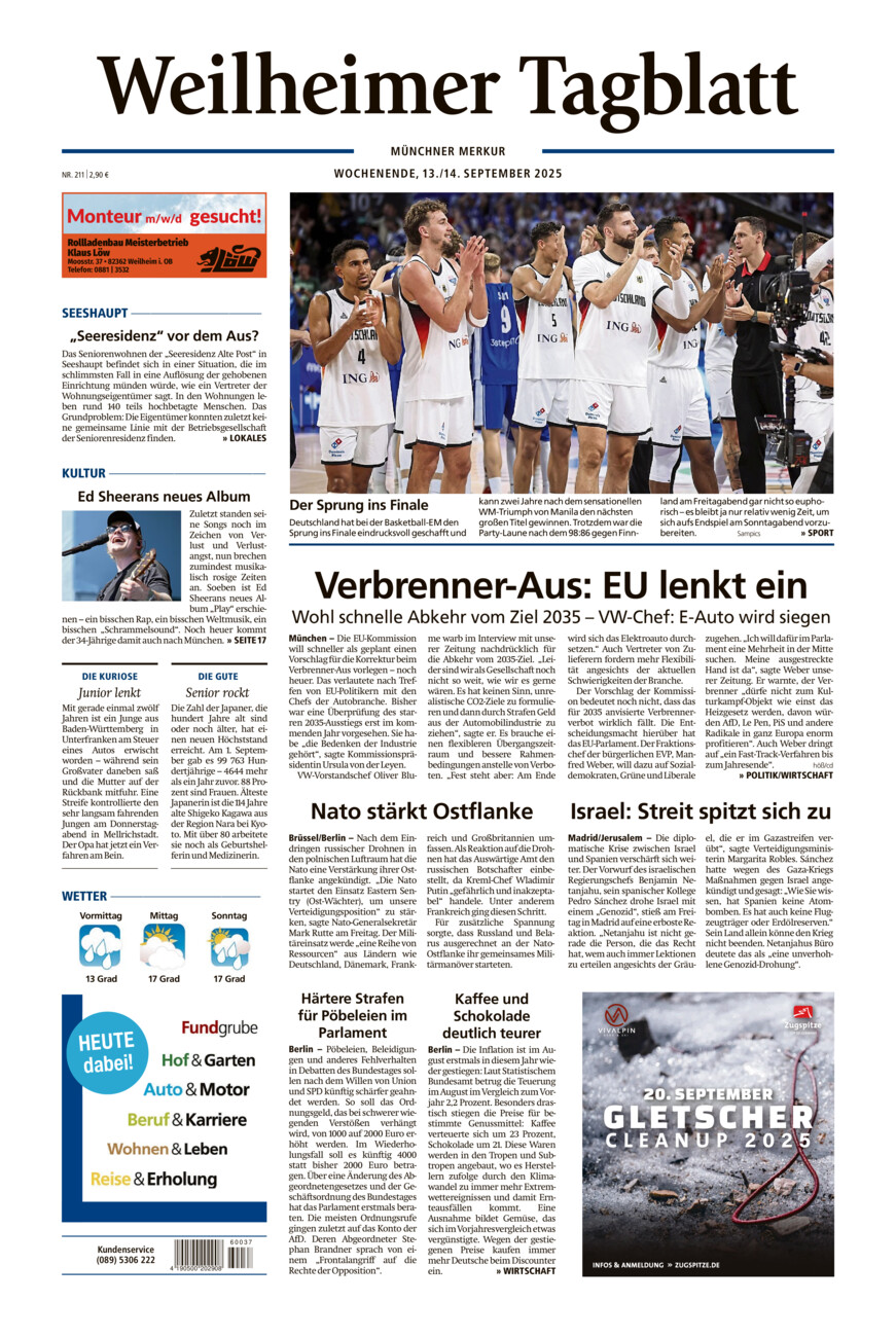 Weilheimer Tagblatt vom Samstag, 13.09.2025