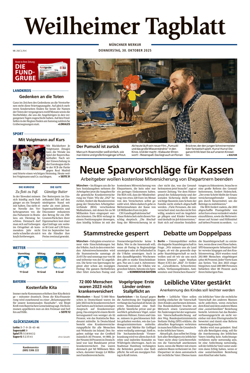 Weilheimer Tagblatt vom Donnerstag, 30.10.2025