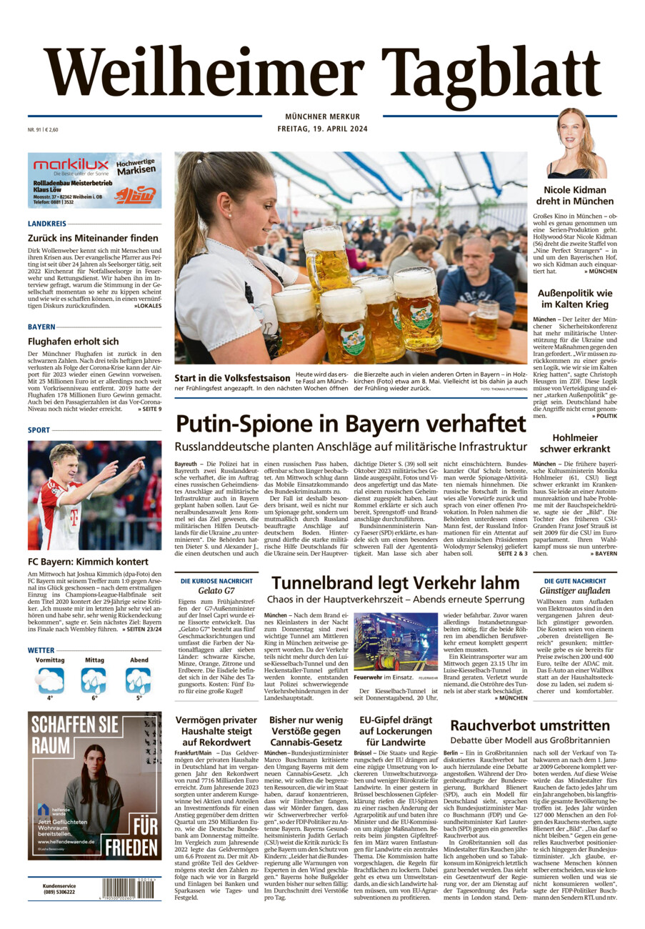 Weilheimer Tagblatt vom Freitag, 19.04.2024