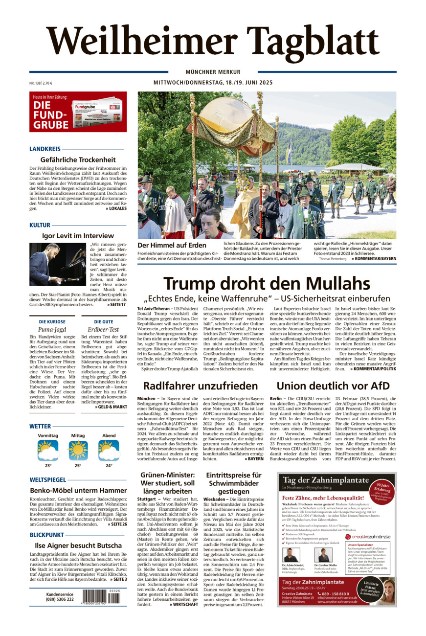 Weilheimer Tagblatt vom Mittwoch, 18.06.2025