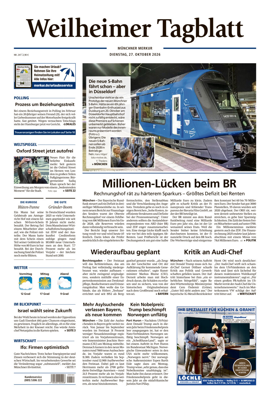 Weilheimer Tagblatt vom Dienstag, 27.10.2026