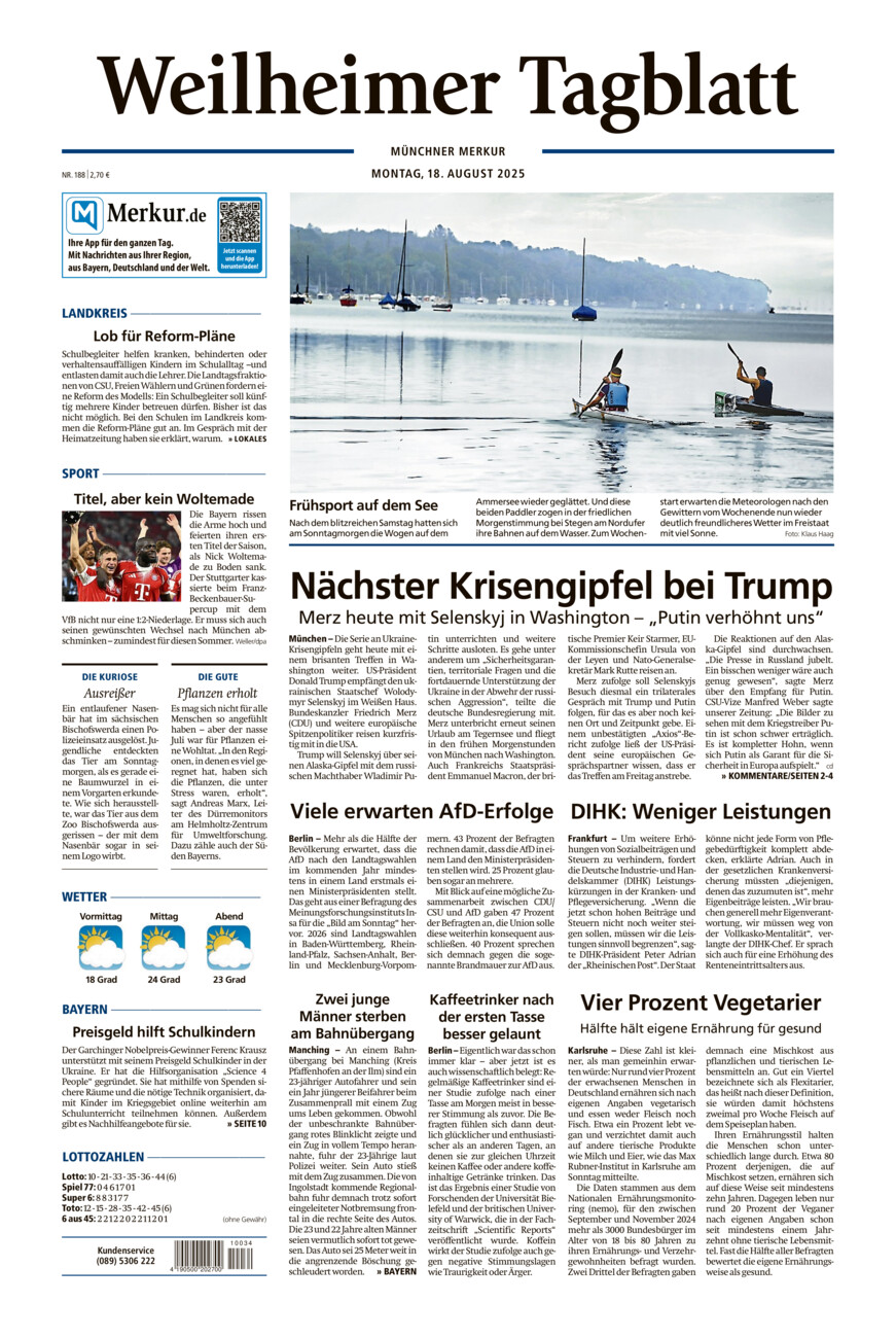 Weilheimer Tagblatt vom Montag, 18.08.2025