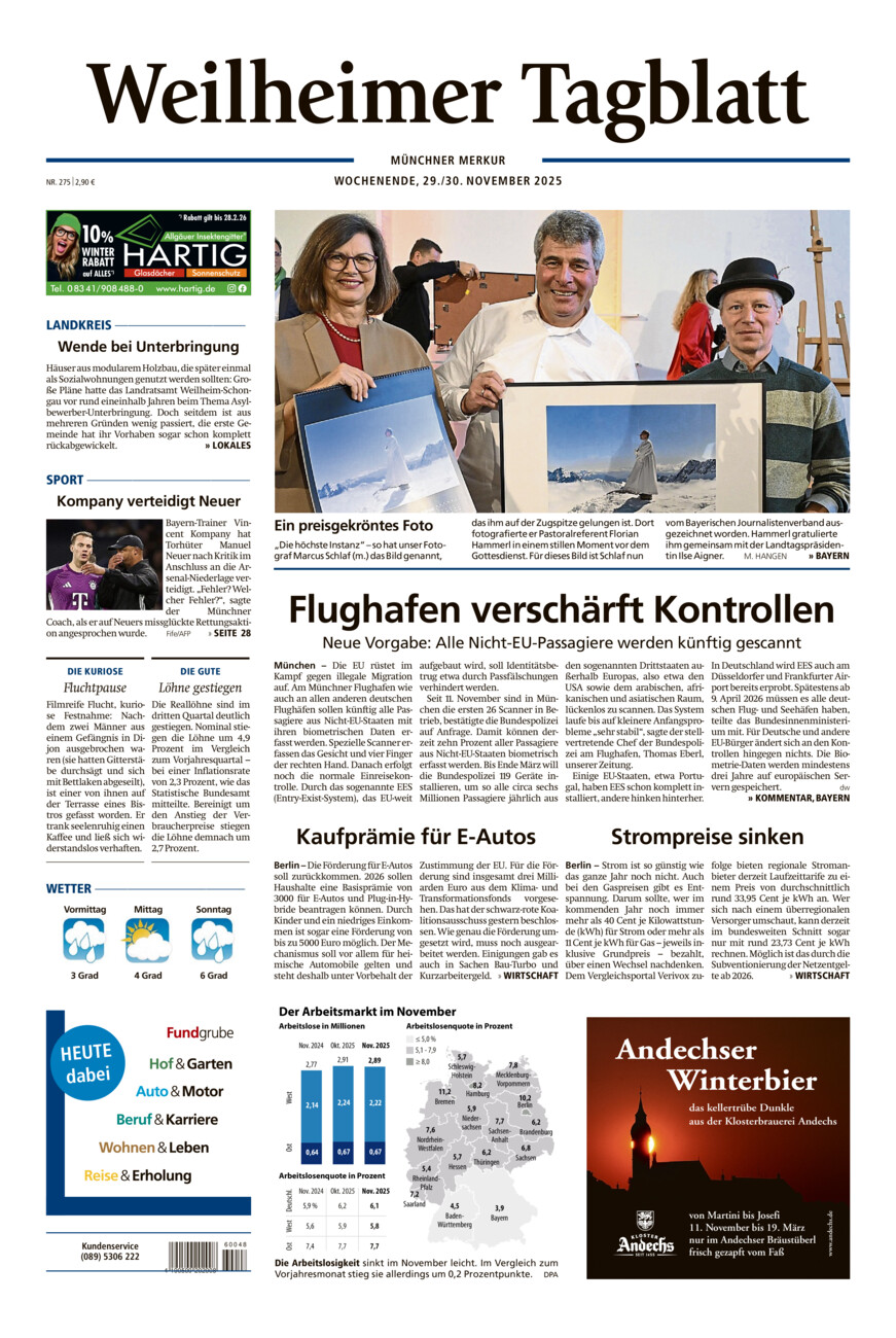 Weilheimer Tagblatt vom Samstag, 29.11.2025