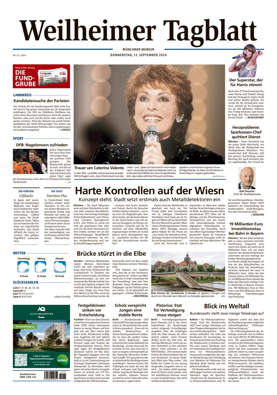 Weilheimer Tagblatt vom Donnerstag, 12.09.2024