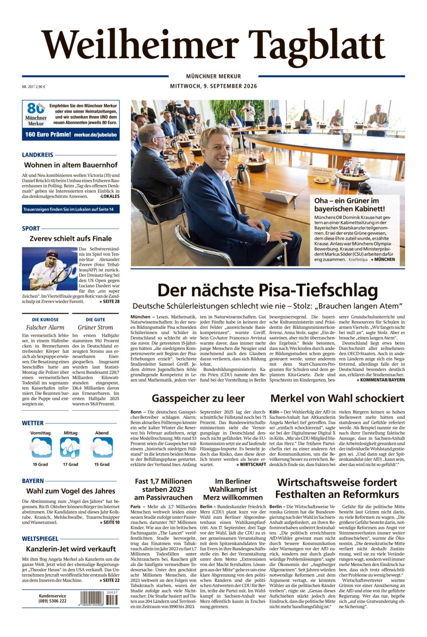 Weilheimer Tagblatt vom Mittwoch, 09.09.2026