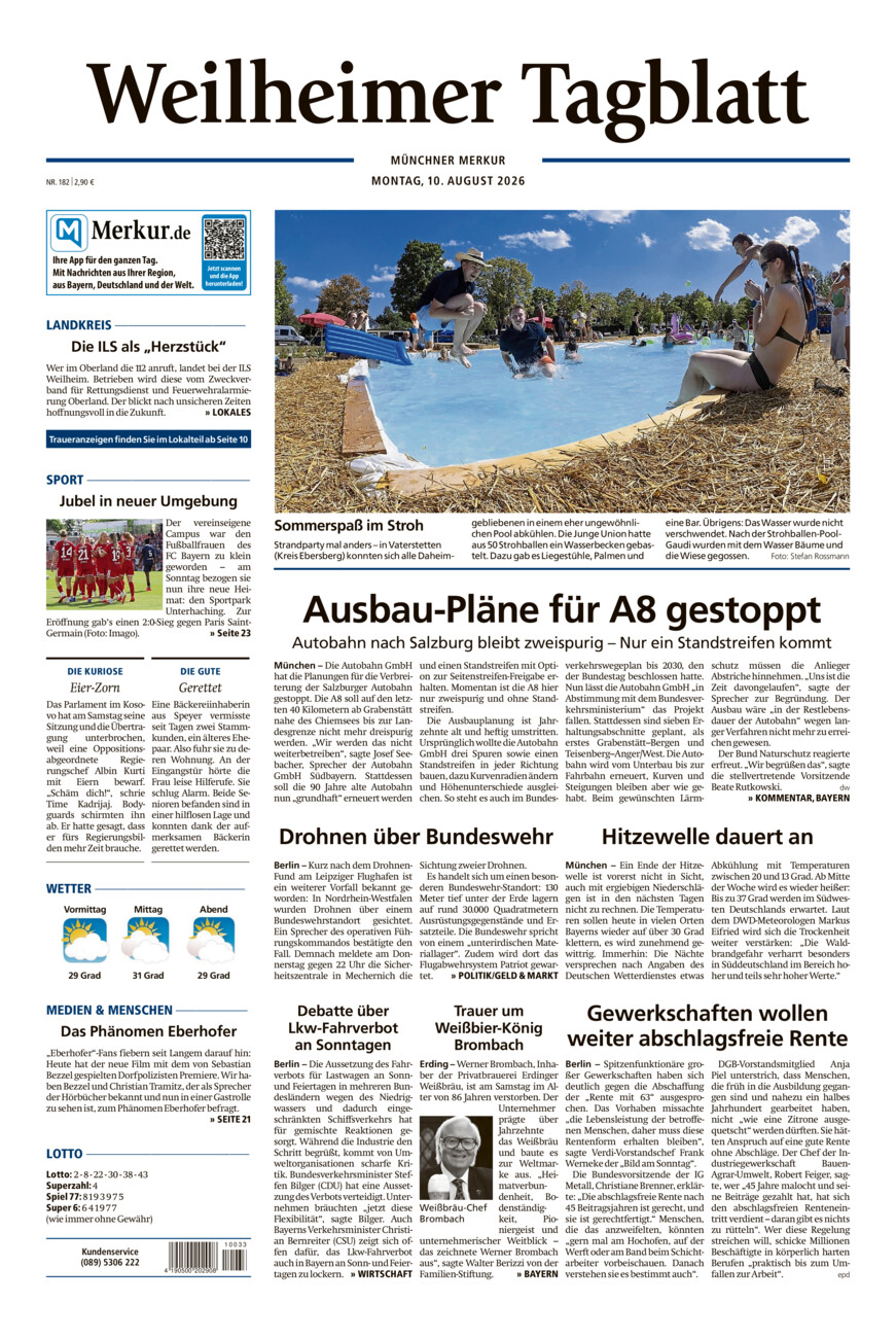 Weilheimer Tagblatt vom Montag, 10.08.2026