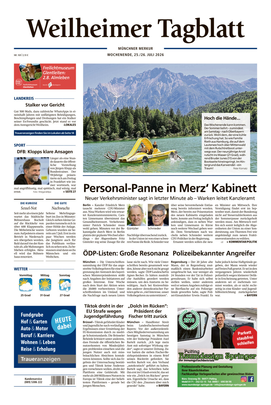 Weilheimer Tagblatt vom Samstag, 25.07.2026