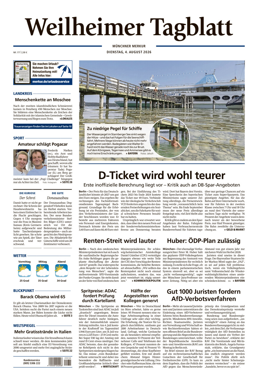 Weilheimer Tagblatt vom Dienstag, 04.08.2026