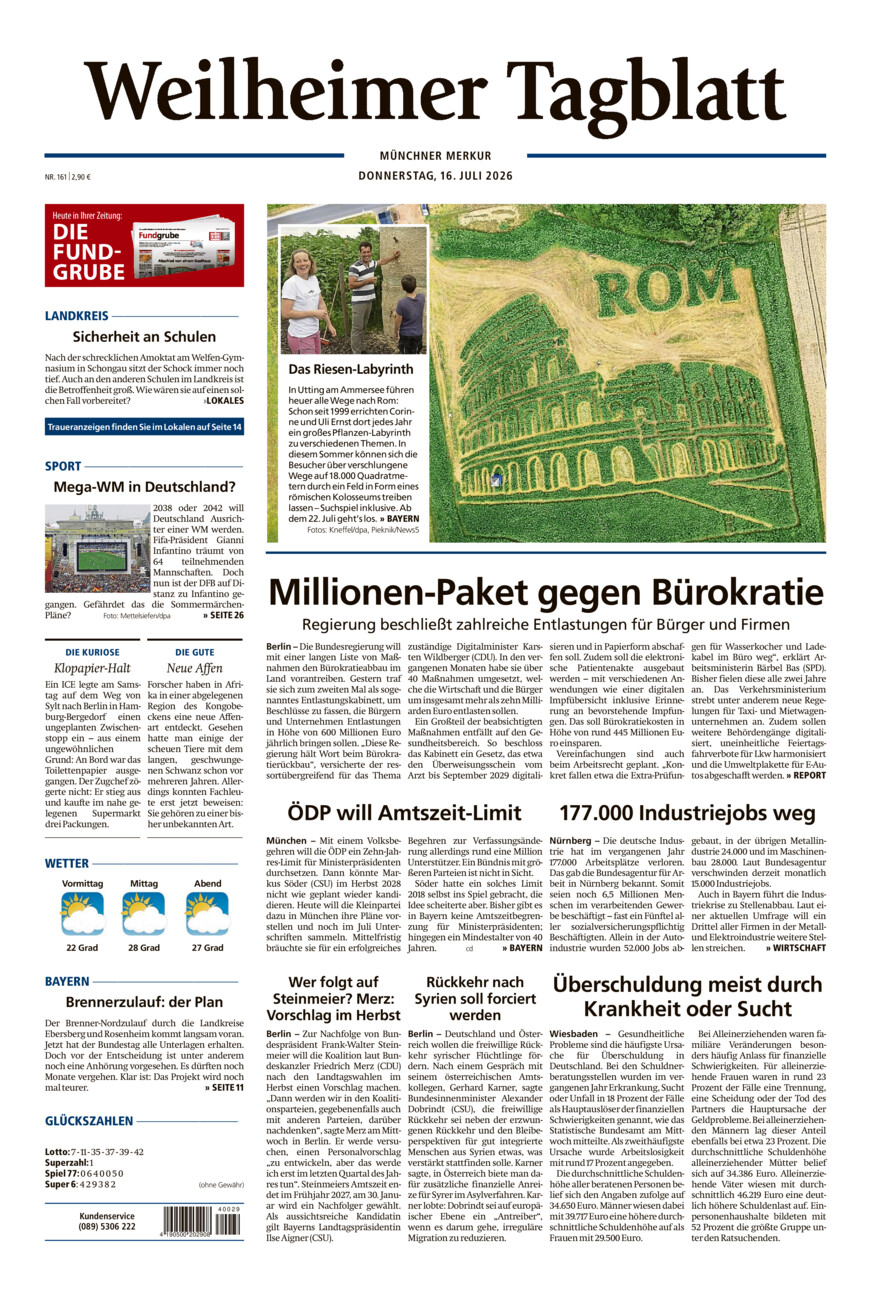 Weilheimer Tagblatt vom Donnerstag, 16.07.2026