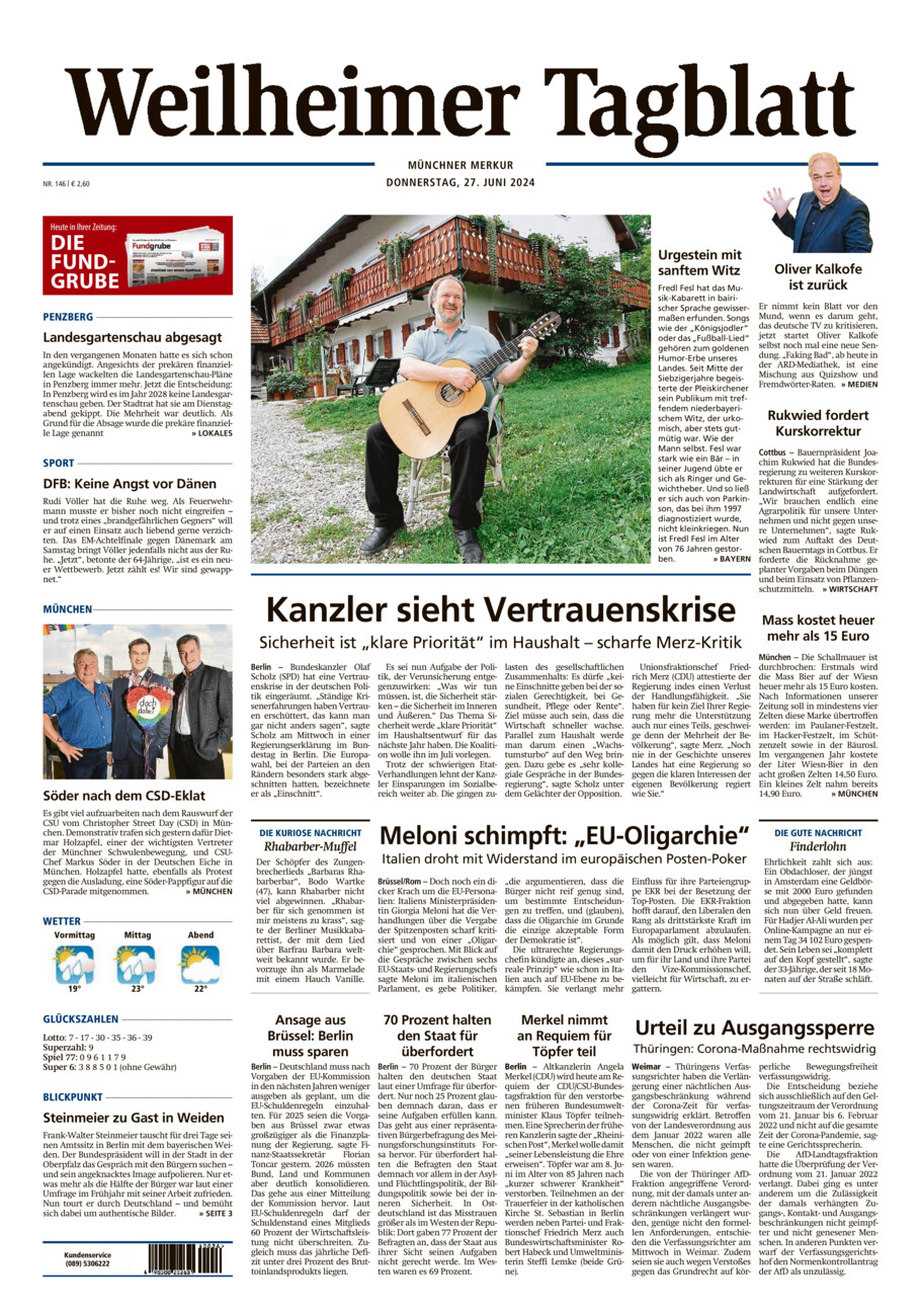 Weilheimer Tagblatt vom Donnerstag, 27.06.2024