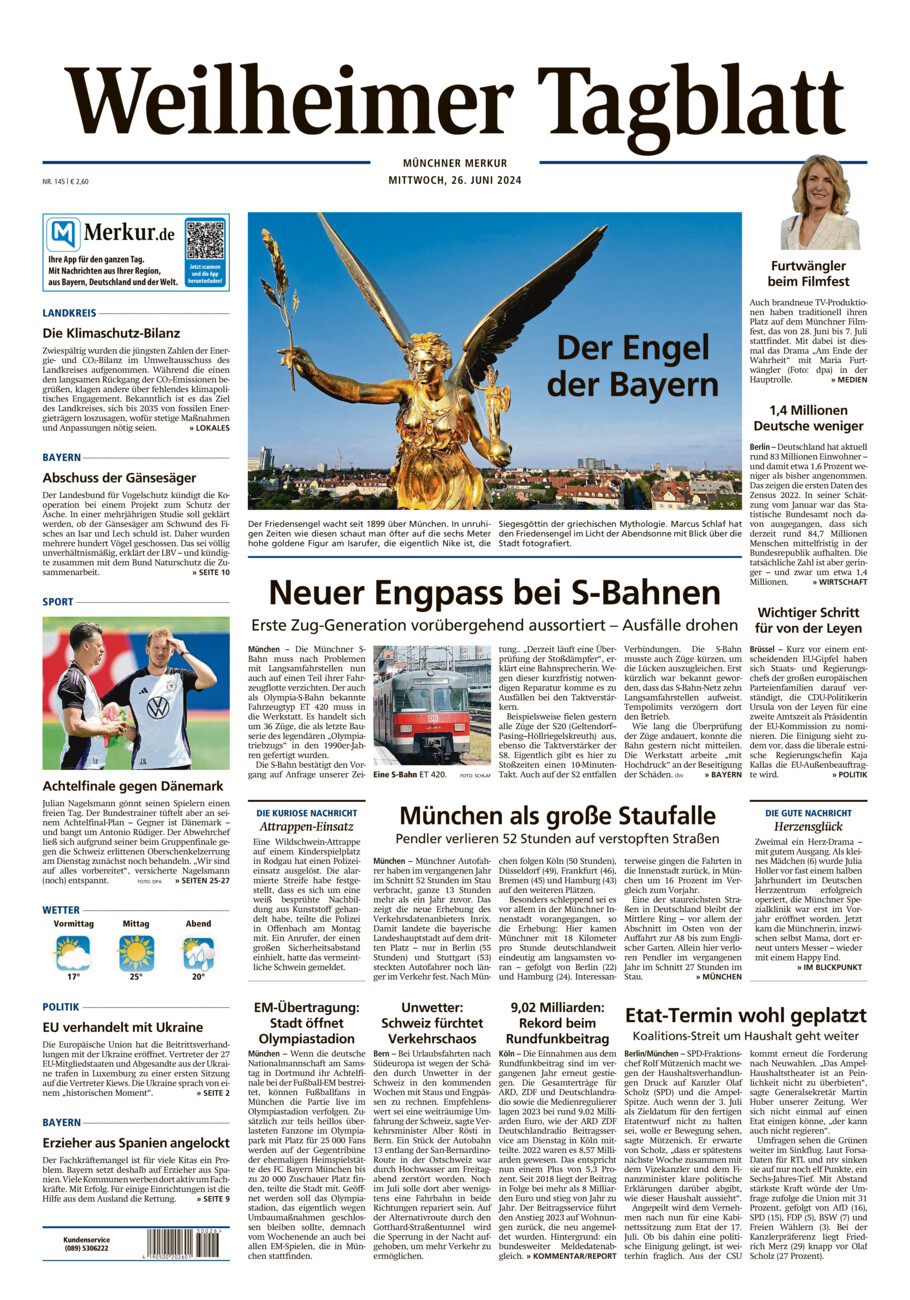 Weilheimer Tagblatt vom Mittwoch, 26.06.2024