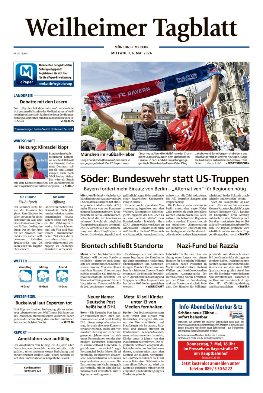 Weilheimer Tagblatt vom Mittwoch, 06.05.2026