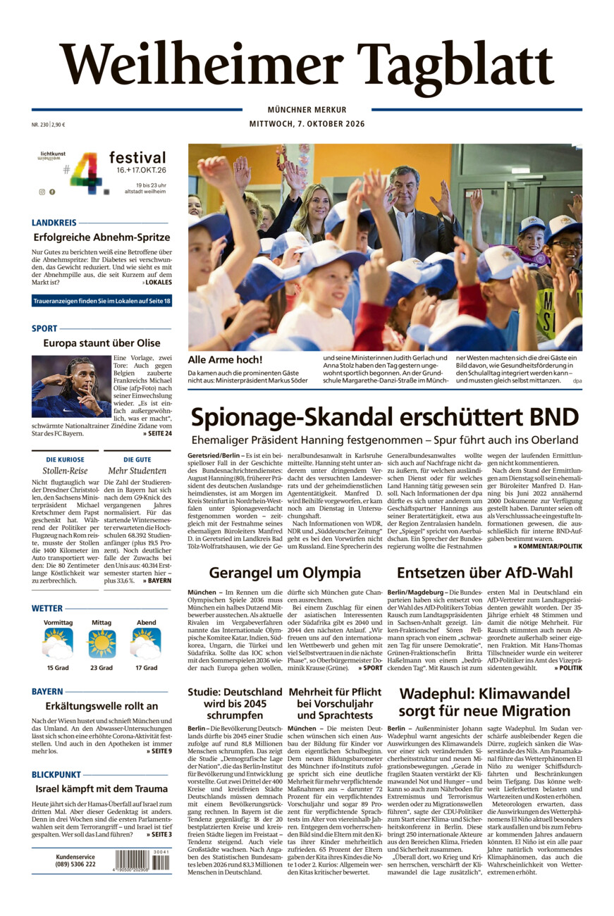 Weilheimer Tagblatt vom Mittwoch, 07.10.2026