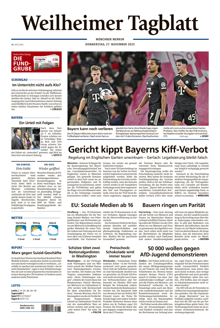 Weilheimer Tagblatt vom Donnerstag, 27.11.2025