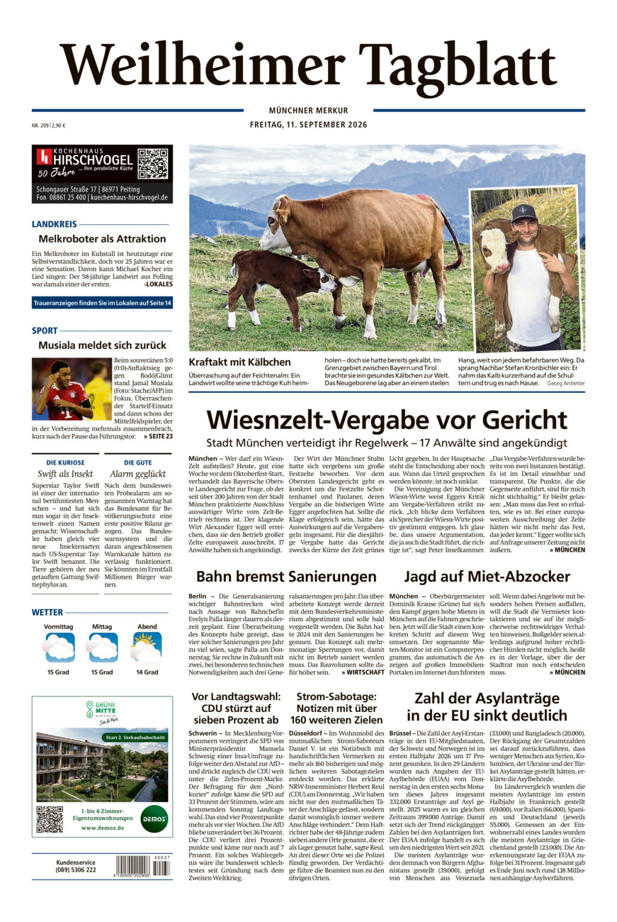 Weilheimer Tagblatt vom Freitag, 11.09.2026
