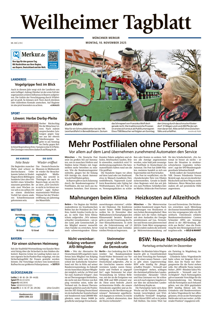 Weilheimer Tagblatt vom Montag, 10.11.2025