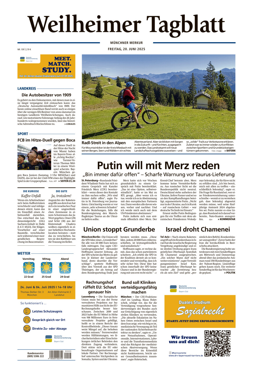 Weilheimer Tagblatt vom Freitag, 20.06.2025