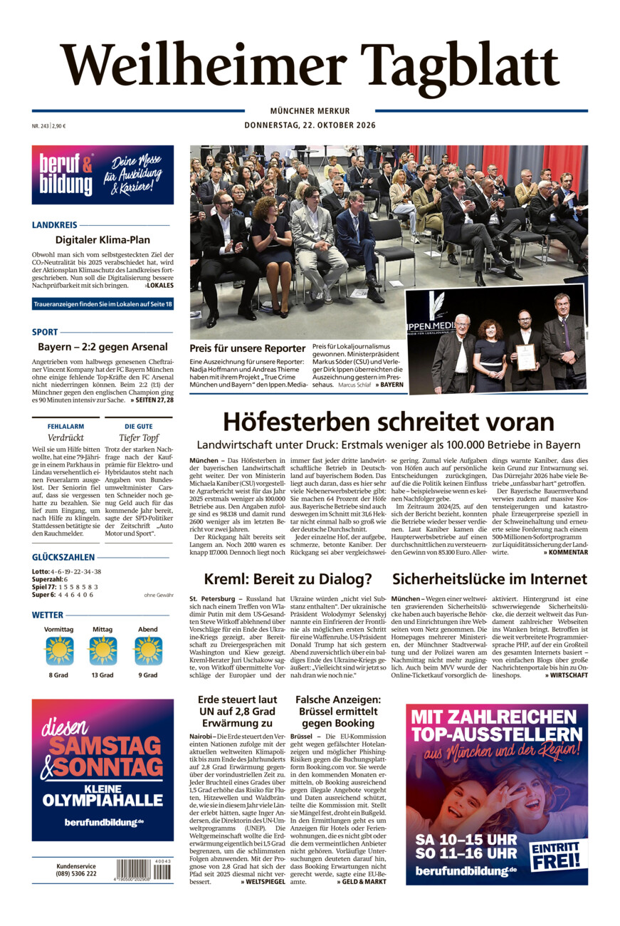 Weilheimer Tagblatt vom Donnerstag, 22.10.2026