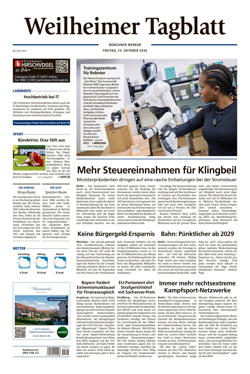 Weilheimer Tagblatt vom Freitag, 23.10.2026