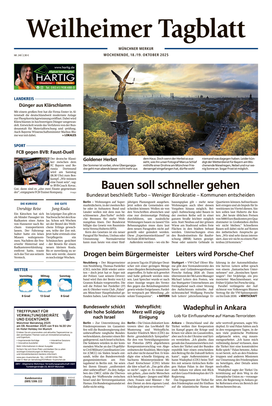 Weilheimer Tagblatt vom Samstag, 18.10.2025