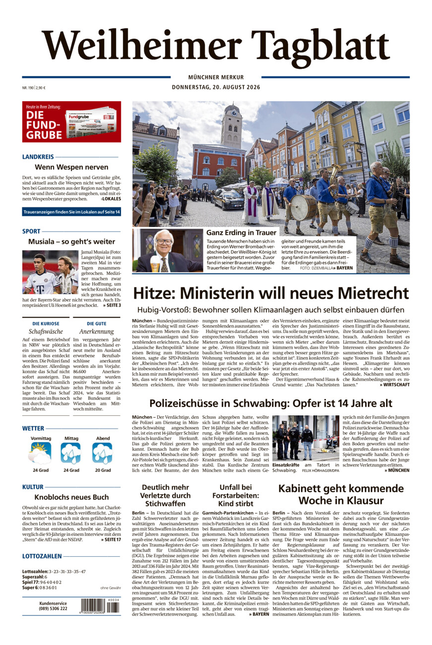 Weilheimer Tagblatt vom Donnerstag, 20.08.2026