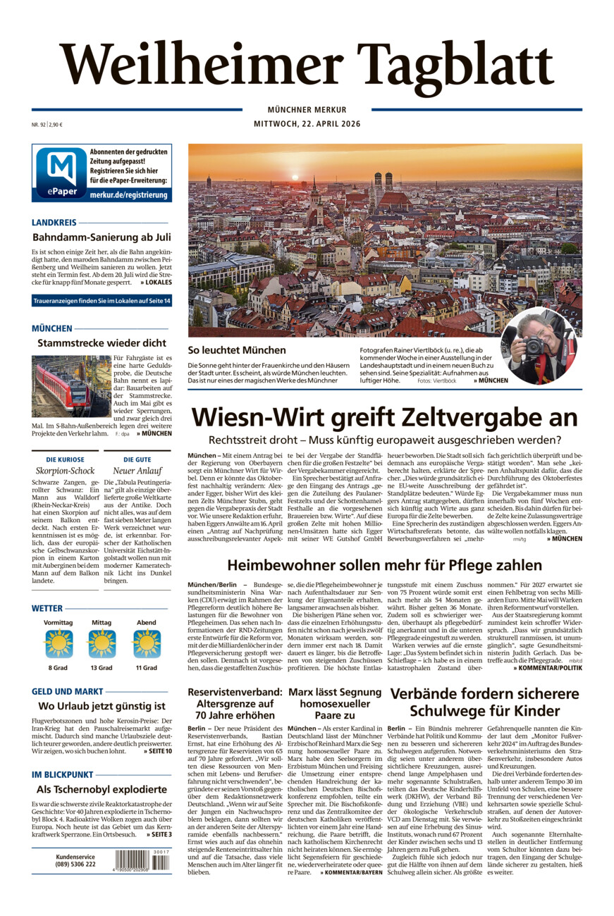 Weilheimer Tagblatt vom Mittwoch, 22.04.2026