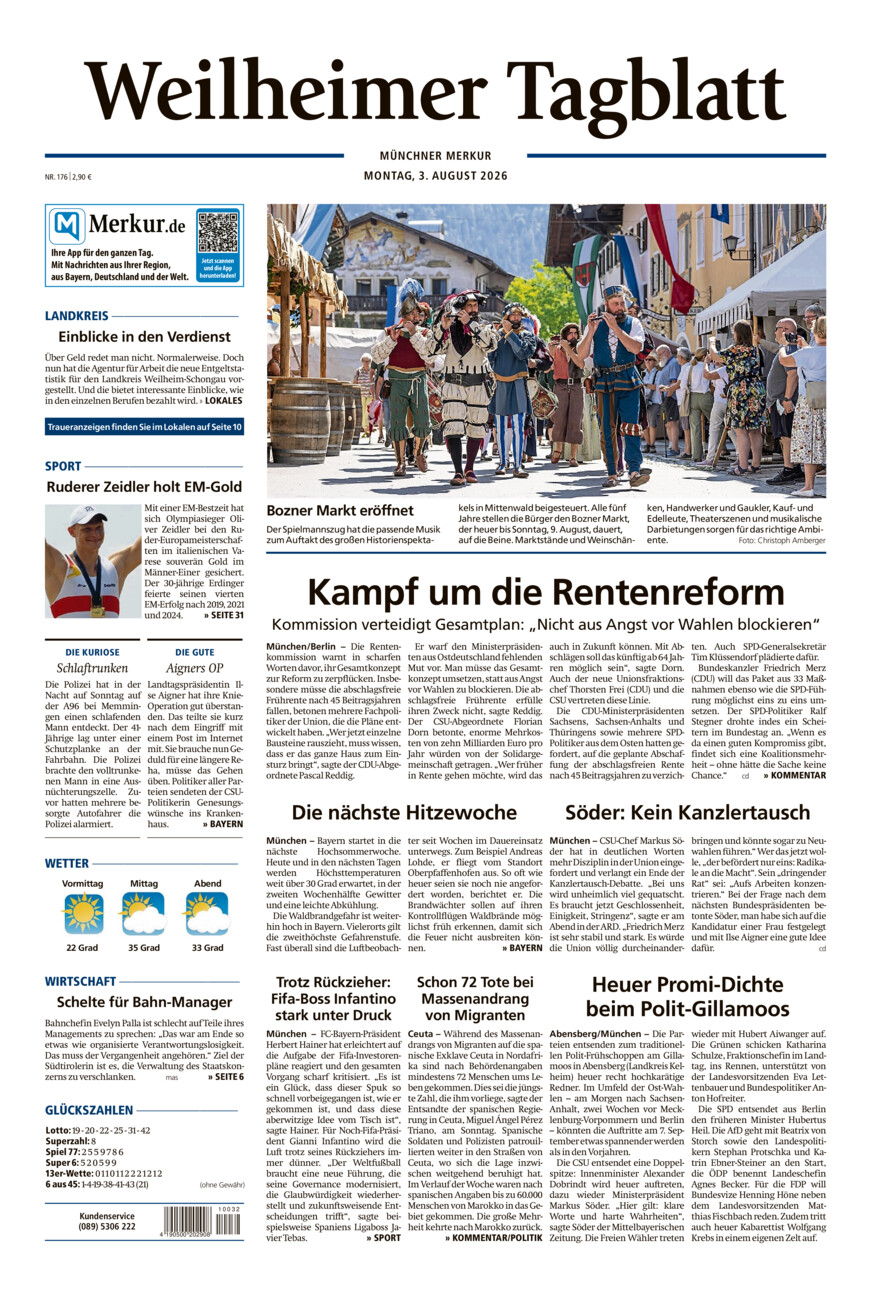 Weilheimer Tagblatt vom Montag, 03.08.2026