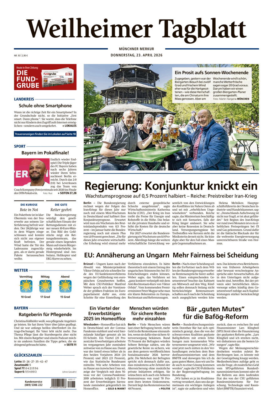 Weilheimer Tagblatt vom Donnerstag, 23.04.2026