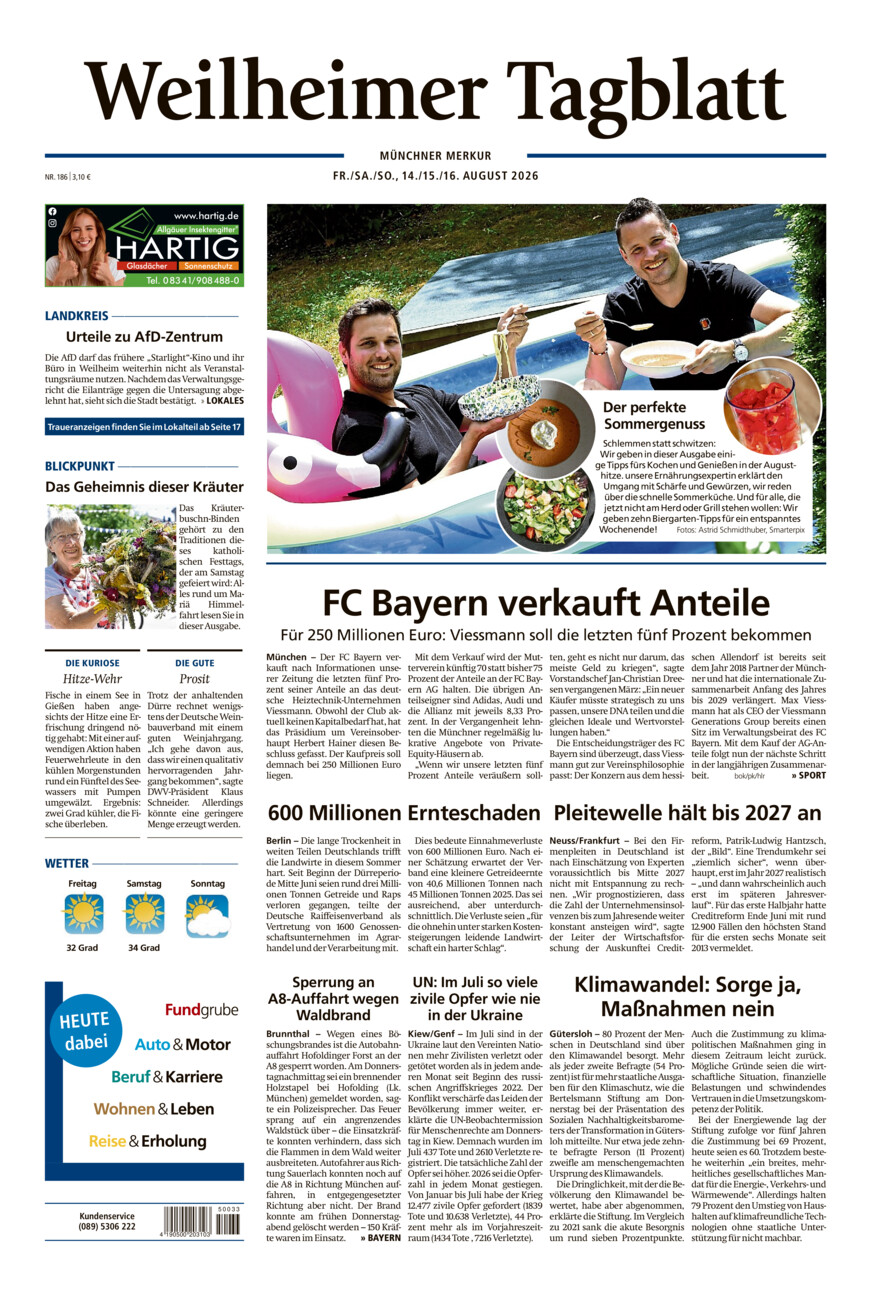 Weilheimer Tagblatt vom Freitag, 14.08.2026