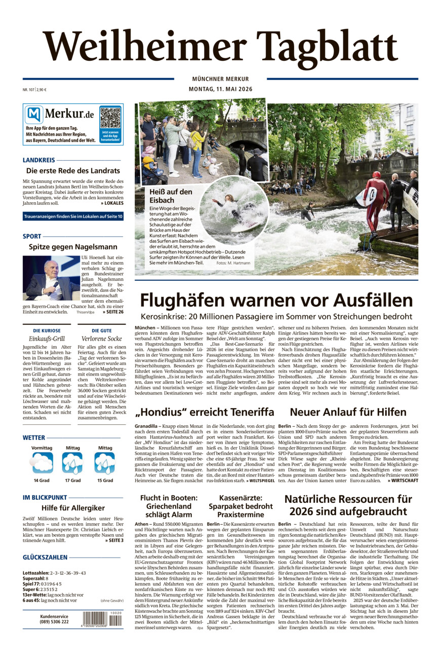 Weilheimer Tagblatt vom Montag, 11.05.2026