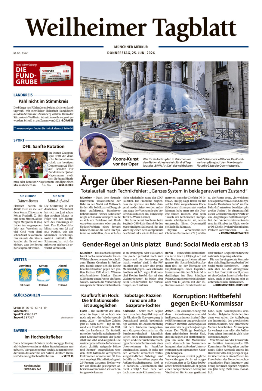 Weilheimer Tagblatt vom Donnerstag, 25.06.2026